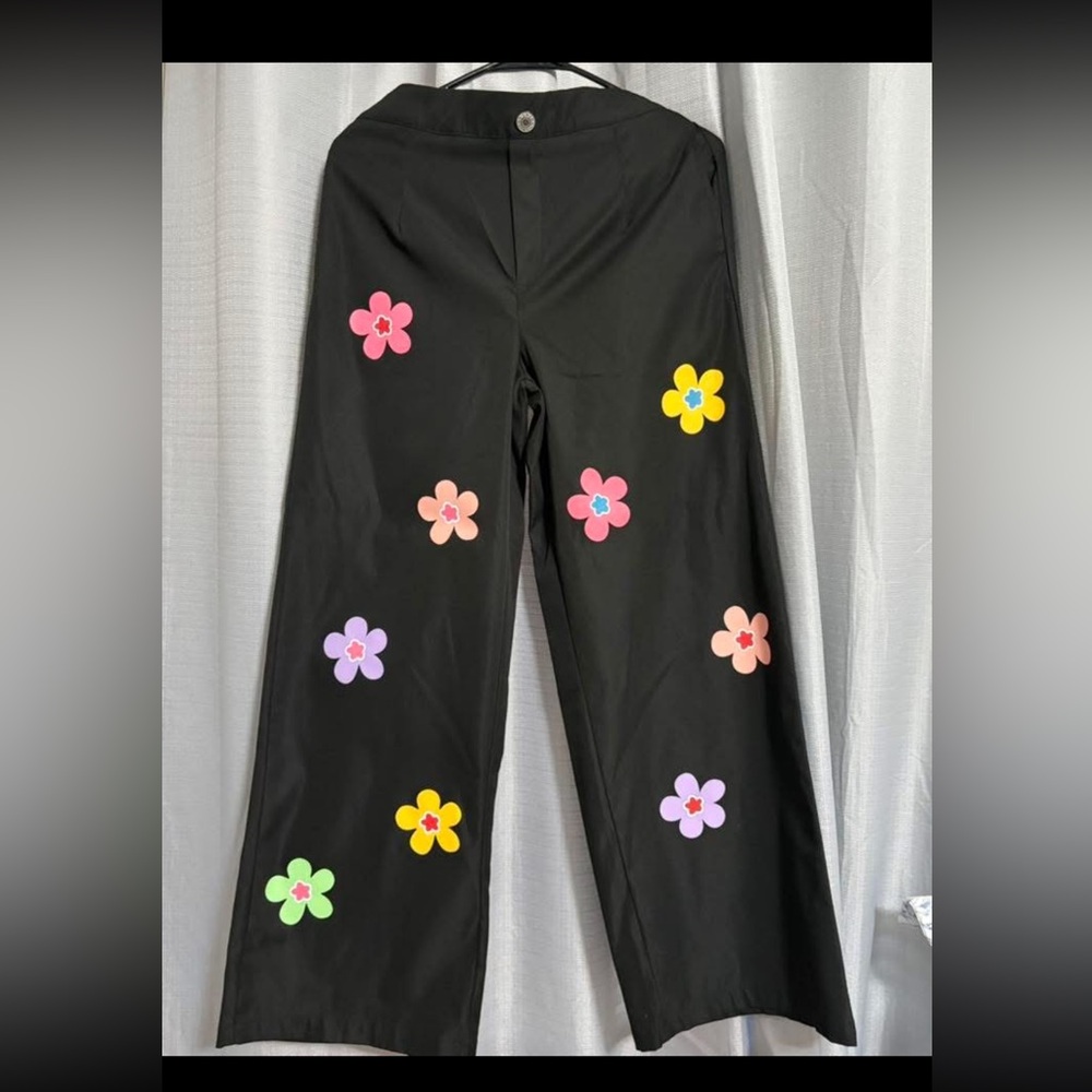 Floral Black Wide-Leg Pants